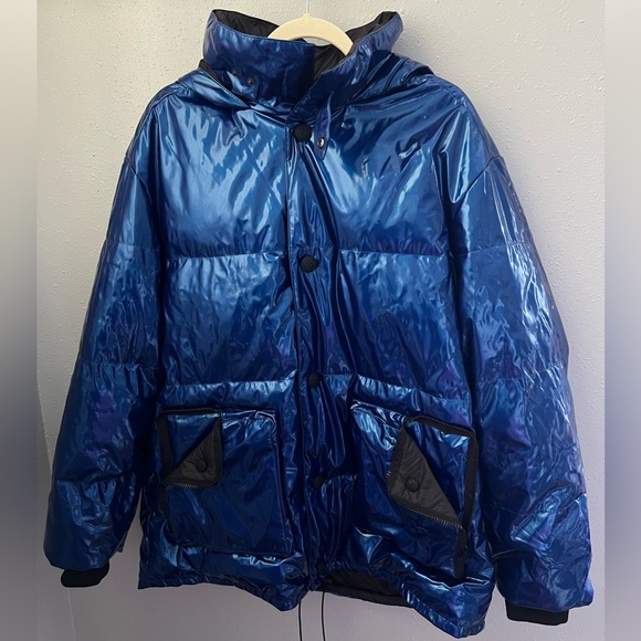 New Mr & Mrs Italy Metallic Blue Padded Rain Coat Size Medium - Picture 3 of 14